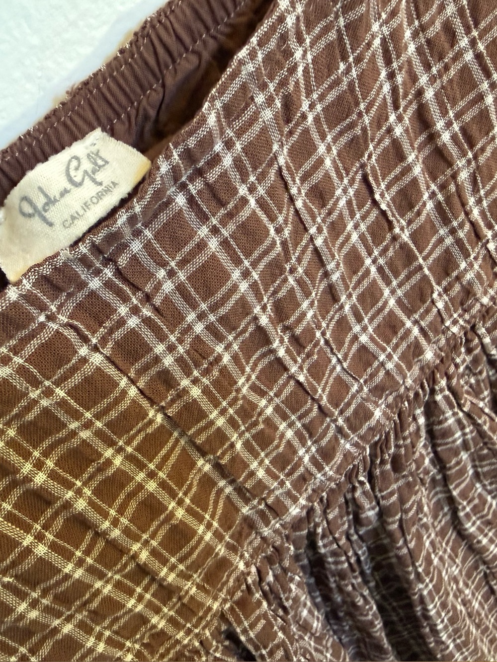 John Galt Brandy Melville Brown and Cream Plaid Checkered Smocked Mini Skirt